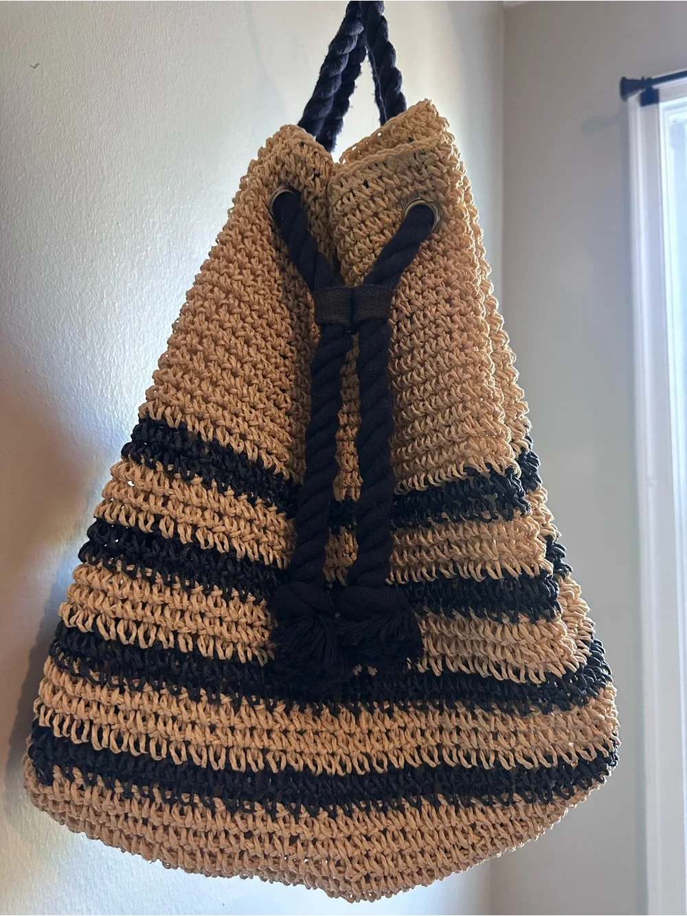 Cynthia Rowley Woven Straw Drawstring Bucket backpack